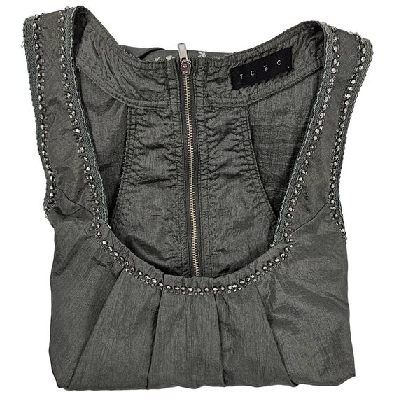 TCEC Womens Dress Size Large Pewter/Gray/Green Shimmery Beading Racer Back - Picture 2 of 9